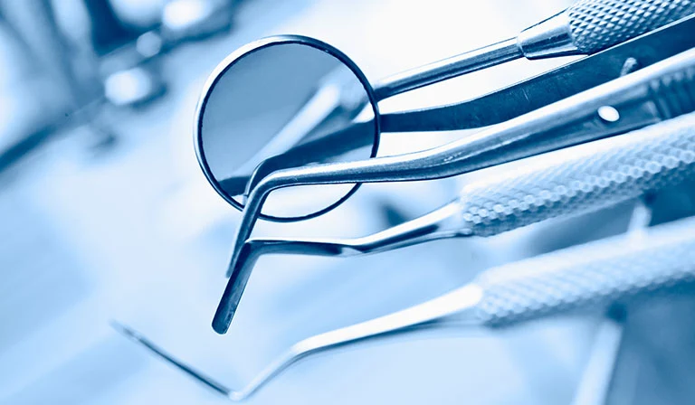 Dental instruments in tray